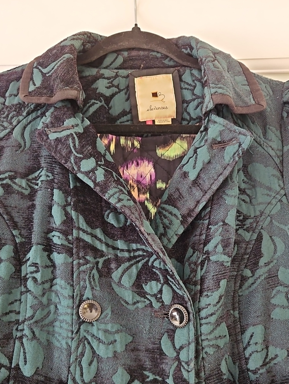 VTG Anthropologie Elevenses Brocade Ruffle Trench Co Size 12 - Picture 6 of 13